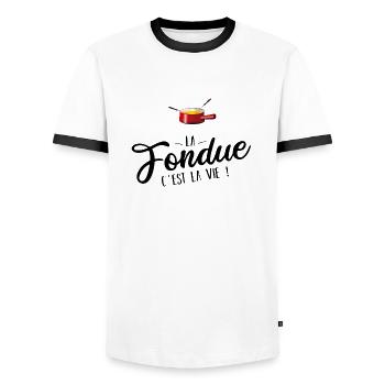 La fondue c'est la vie noir p - T-shirt contrasté Homme - blanc/noir - Devant - AI Model Female 172 light (172cm) & AI Model Male 178 dark (178cm)
