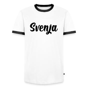Svenja - Männer Kontrast-T-Shirt - Weiß/Schwarz - Vorne - AI Model Female 172 light (172cm) & AI Model Male 178 dark (178cm)