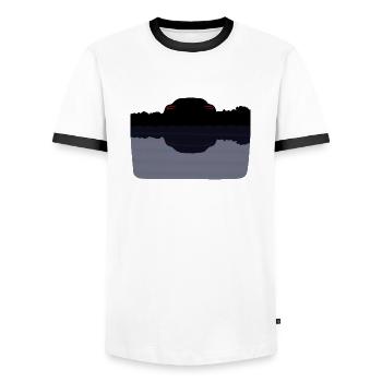 Voiture au lac - T-shirt contrasté Homme - blanc/noir - Devant - AI Model Female 172 light (172cm) & AI Model Male 178 dark (178cm)