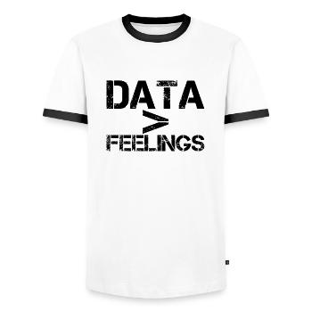 Les données sont plus grandes que les sentiments - T-shirt contrasté Homme - blanc/noir - Devant - AI Model Female 172 light (172cm) & AI Model Male 178 dark (178cm)