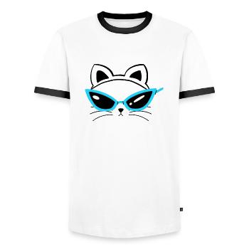 Cool Cat... Cat Sunglasses Face - Men's Ringer Shirt - white/black - Front - AI Model Female 172 light (172cm) & AI Model Male 178 dark (178cm)