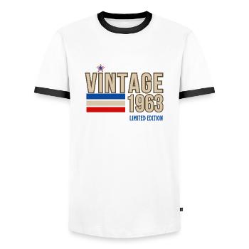 Jahrgang 1963 limitierte Auflage - Männer Kontrast-T-Shirt - Weiß/Schwarz - Vorne - AI Model Female 172 light (172cm) & AI Model Male 178 dark (178cm)