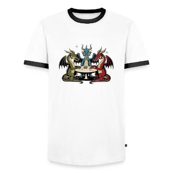 Drachen-Spielkarten - Männer Kontrast-T-Shirt - Weiß/Schwarz - Vorne - AI Model Female 172 light (172cm) & AI Model Male 178 dark (178cm)
