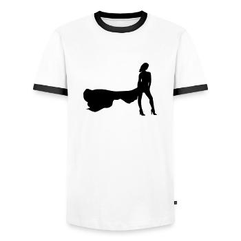Model - Men's Ringer Shirt - white/black - Front - AI Model Female 172 light (172cm) & AI Model Male 178 dark (178cm)