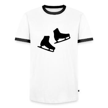 paar_schlittschuhe - Männer Kontrast-T-Shirt - Weiß/Schwarz - Vorne - AI Model Female 172 light (172cm) & AI Model Male 178 dark (178cm)