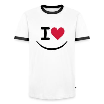 I love - T-shirt contrasté Homme - blanc/noir - Devant - AI Model Female 172 light (172cm) & AI Model Male 178 dark (178cm)