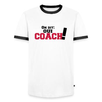 ON DIT(oui COACH) - T-shirt contrasté Homme - blanc/noir - Devant - AI Model Female 172 light (172cm) & AI Model Male 178 dark (178cm)