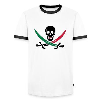 Skull with colorful sabers - Men's Ringer Shirt - white/black - Front - AI Model Female 172 light (172cm) & AI Model Male 178 dark (178cm)