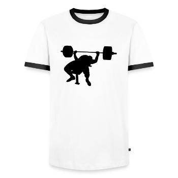 Bankdrücken - Männer Kontrast-T-Shirt - Weiß/Schwarz - Vorne - AI Model Female 172 light (172cm) & AI Model Male 178 dark (178cm)