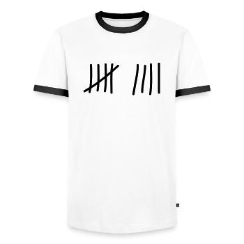 tage_zaehlen_9 - Männer Kontrast-T-Shirt - Weiß/Schwarz - Vorne - AI Model Female 172 light (172cm) & AI Model Male 178 dark (178cm)