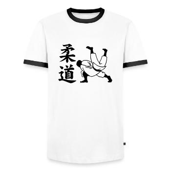 judo - Men's Ringer Shirt - white/black - Front - AI Model Female 172 light (172cm) & AI Model Male 178 dark (178cm)