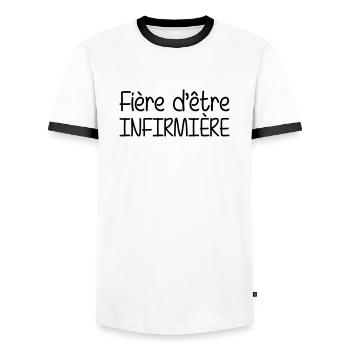 Fière d'être Infirmière - T-shirt contrasté Homme - blanc/noir - Devant - AI Model Female 172 light (172cm) & AI Model Male 178 dark (178cm)