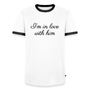 In love with him - T-shirt contrasté Homme - blanc/noir - Devant - AI Model Female 172 light (172cm) & AI Model Male 178 dark (178cm)