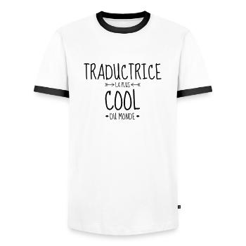 traducteur / traduction / traductrice / traduire - T-shirt contrasté Homme - blanc/noir - Devant - AI Model Female 172 light (172cm) & AI Model Male 178 dark (178cm)