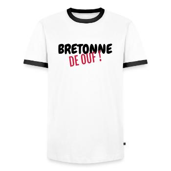 Bretagne / Breton / Bretonne / BZH / Breizh - T-shirt contrasté Homme - blanc/noir - Devant - AI Model Female 172 light (172cm) & AI Model Male 178 dark (178cm)