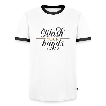 Se laver les mains - T-shirt contrasté Homme - blanc/noir - Devant - AI Model Female 172 light (172cm) & AI Model Male 178 dark (178cm)