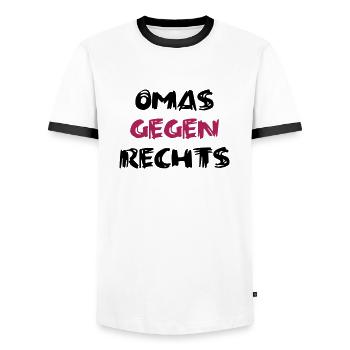 Omas gegen Rechts mittig - Männer Kontrast-T-Shirt - Weiß/Schwarz - Vorne - AI Model Female 172 light (172cm) & AI Model Male 178 dark (178cm)