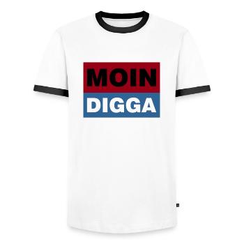 MOIN DIGGA - Männer Kontrast-T-Shirt - Weiß/Schwarz - Vorne - AI Model Female 172 light (172cm) & AI Model Male 178 dark (178cm)