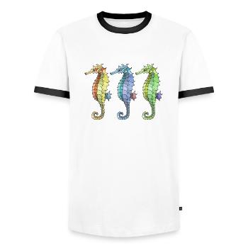 Seahorses - Men's Ringer Shirt - white/black - Front - AI Model Female 172 light (172cm) & AI Model Male 178 dark (178cm)