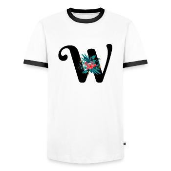 lettre W fleuris - T-shirt contrasté Homme - blanc/noir - Devant - AI Model Female 172 light (172cm) & AI Model Male 178 dark (178cm)