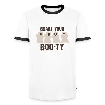 Funny Halloween Ghosts Crew - Shake your Booty - Men's Ringer Shirt - white/black - Front - AI Model Female 172 light (172cm) & AI Model Male 178 dark (178cm)