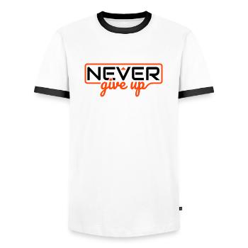 Never Ever Give Up - Men's Ringer Shirt - white/black - Front - AI Model Female 172 light (172cm) & AI Model Male 178 dark (178cm)