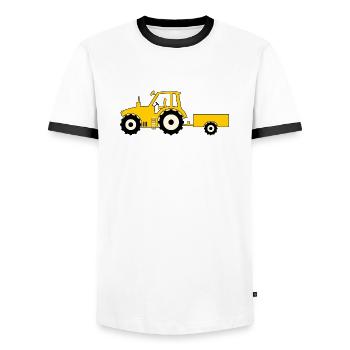 Tracteur avec remorque jaune - T-shirt contrasté Homme - blanc/noir - Devant - AI Model Female 172 light (172cm) & AI Model Male 178 dark (178cm)