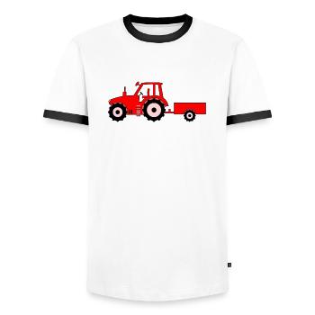 Tracteur avec remorque rouge - T-shirt contrasté Homme - blanc/noir - Devant - AI Model Female 172 light (172cm) & AI Model Male 178 dark (178cm)