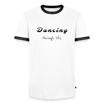 Dancing Through Life, T-shirt Tanz, Chemise de danse - T-shirt contrasté Homme - blanc/noir - Devant - AI Model Female 172 light (172cm) & AI Model Male 178 dark (178cm)