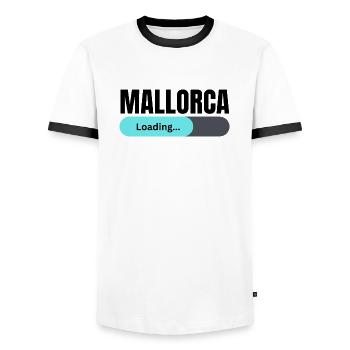 MALLORCA is loading - Männer Kontrast-T-Shirt - Weiß/Schwarz - Vorne - AI Model Female 172 light (172cm) & AI Model Male 178 dark (178cm)