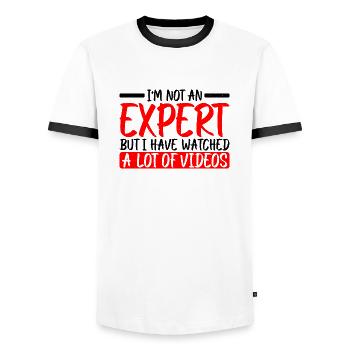 Not An Expert But I Have Watched A Lot Of Videos 3 - Männer Kontrast-T-Shirt - Weiß/Schwarz - Vorne - AI Model Female 172 light (172cm) & AI Model Male 178 dark (178cm)