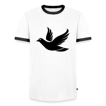 Fliegende Taube im Himmel - Illustration - Männer Kontrast-T-Shirt - Weiß/Schwarz - Vorne - AI Model Female 172 light (172cm) & AI Model Male 178 dark (178cm)