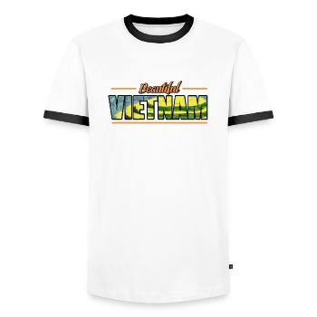 Vietnam Viet Bauern Reisfeld Flagge I Geschenk - Männer Kontrast-T-Shirt - Weiß/Schwarz - Vorne - AI Model Female 172 light (172cm) & AI Model Male 178 dark (178cm)