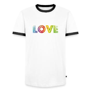 LOVE colours speckled - Men's Ringer Shirt - white/black - Front - AI Model Female 172 light (172cm) & AI Model Male 178 dark (178cm)
