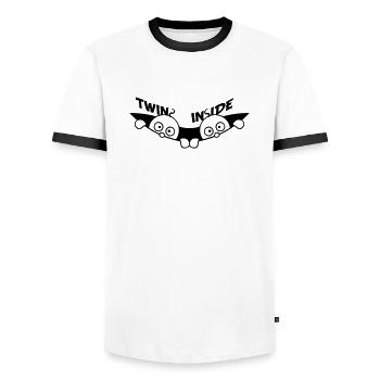 Twins Inside Zwillinge 2 Babys Schwanger Bauch - Männer Kontrast-T-Shirt - Weiß/Schwarz - Vorne - AI Model Female 172 light (172cm) & AI Model Male 178 dark (178cm)
