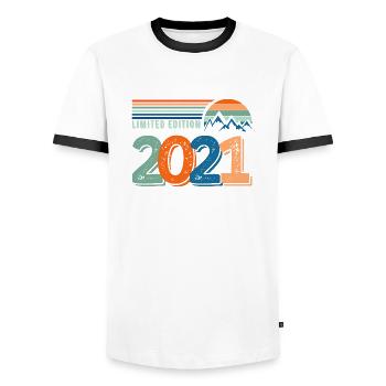 Limited edition 2021 - Men's Ringer Shirt - white/black - Front - AI Model Female 172 light (172cm) & AI Model Male 178 dark (178cm)