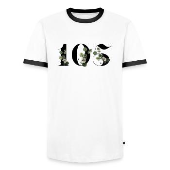 Numéro 105 floral vert - 105e anniversaire floral - T-shirt contrasté Homme - blanc/noir - Devant - AI Model Female 172 light (172cm) & AI Model Male 178 dark (178cm)