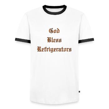 GodBlessRéfrigérateurs - T-shirt contrasté Homme - blanc/noir - Devant - AI Model Female 172 light (172cm) & AI Model Male 178 dark (178cm)