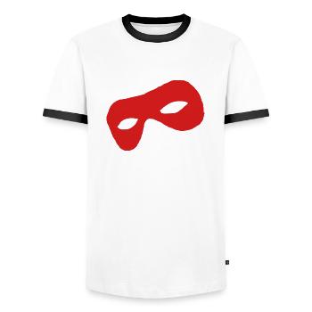 Red Mask: Focus on Mysticism - Men's Ringer Shirt - white/black - Front - AI Model Female 172 light (172cm) & AI Model Male 178 dark (178cm)