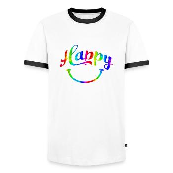 happy quotes positive quote cute love positivity - Men's Ringer Shirt - white/black - Front - AI Model Female 172 light (172cm) & AI Model Male 178 dark (178cm)