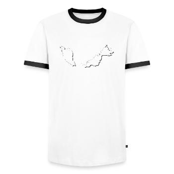 Malaysia Landkarte als Umriss - Männer Kontrast-T-Shirt - Weiß/Schwarz - Vorne - AI Model Female 172 light (172cm) & AI Model Male 178 dark (178cm)