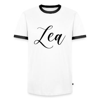 lea name - Männer Kontrast-T-Shirt - Weiß/Schwarz - Vorne - AI Model Female 172 light (172cm) & AI Model Male 178 dark (178cm)