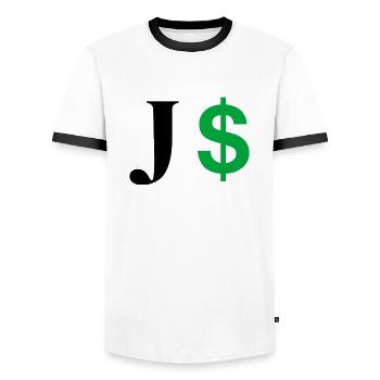 Letter j dollar - Men's Ringer Shirt - white/black - Front - AI Model Female 172 light (172cm) & AI Model Male 178 dark (178cm)
