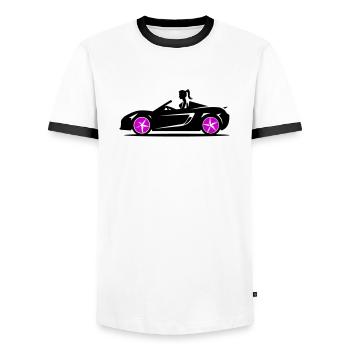 Woman Sports Car Convertible Car - Men's Ringer Shirt - white/black - Front - AI Model Female 172 light (172cm) & AI Model Male 178 dark (178cm)