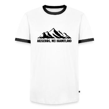 Erzgebirge Mundart - Männer Kontrast-T-Shirt - Weiß/Schwarz - Vorne - AI Model Female 172 light (172cm) & AI Model Male 178 dark (178cm)