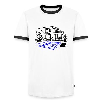 House Villa House Construction - Men's Ringer Shirt - white/black - Front - AI Model Female 172 light (172cm) & AI Model Male 178 dark (178cm)