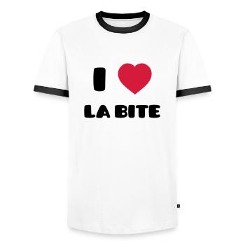 I Love La Bite - T-shirt contrasté Homme - blanc/noir - Devant - AI Model Female 172 light (172cm) & AI Model Male 178 dark (178cm)
