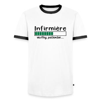 infirmière veuillez patienter - T-shirt contrasté Homme - blanc/noir - Devant - AI Model Female 172 light (172cm) & AI Model Male 178 dark (178cm)