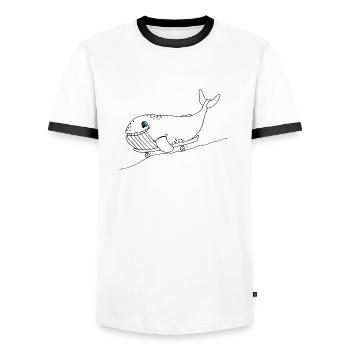Blauwal mit Skateboard - Männer Kontrast-T-Shirt - Weiß/Schwarz - Vorne - AI Model Female 172 light (172cm) & AI Model Male 178 dark (178cm)