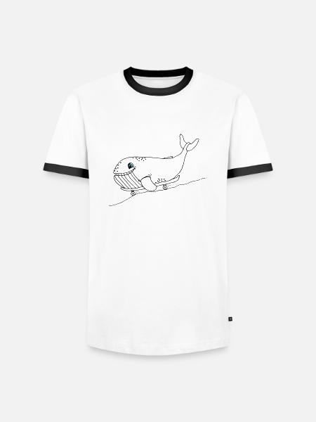 Blauwal mit Skateboard - Männer Kontrast-T-Shirt - Weiß/Schwarz